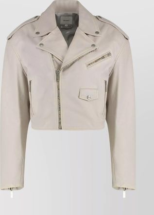 Halfboy short leather jacket with flap and zip pockets