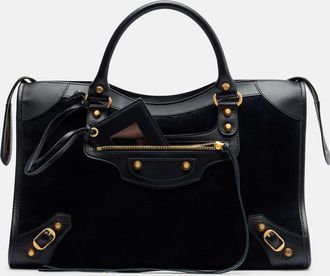 Balenciaga Le City Medium leather-trimmed suede tote bag