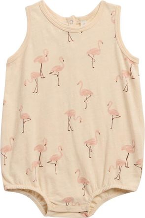 Rylee + Cru Flamingo Print Cotton Bubble Bodysuit in Shell at Nordstrom, Size 12-18M