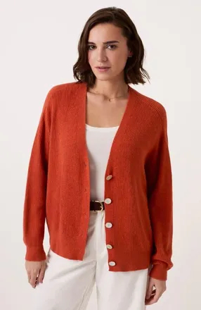 Celtic & Co. Slouchy Ribbed V-Neck Cardigan in Burnt Orange at Nordstrom, Size X-Small
