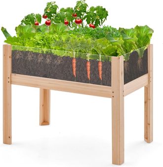 Costway Costway - Jardinera Elevada De Madera Con Patas 130l, Cama Elevada De Jard&iacute;n Con Agujeros De Drenaje, Paneles Acr&iacute;licos, Jardinera Para Frutas, Verdur