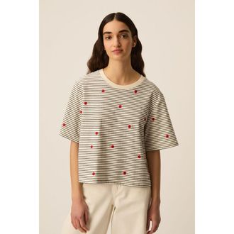 des petit hauts Gestreept en geborduurd T-shirt met korte mouwen, JOSEF