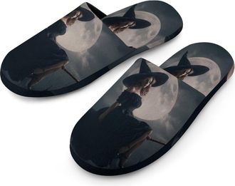 Generic Halloween Witch Mens Slippers Warm Non-Slip Houes Shose Spa Slipper for Home Bedroom