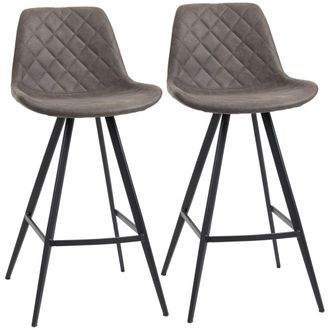 HOMCOM Set Of 2 Bar Stools Vintage Microfiber Cloth Tub Seats Padded Steel Grey | TJ Hughes