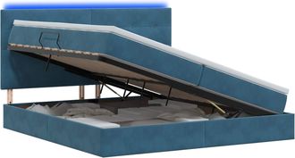 vidaXL Cama De Almacenamiento Led Con Colch&oacute;n Azul Oscuro 200 X 200 Cm Vidaxl