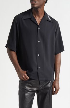 Amiri Logo Embroidered Camp Shirt in Black at Nordstrom, Size Xxx-Large