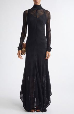 Zimmermann Valiant Long Sleeve Chevron Pointelle Sweater Dress in Black at Nordstrom, Size 0