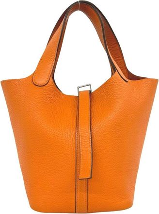 Herm&egrave;s Orange Taurillon Clemence Leather Handbag Tote Bag (Pre-Owned)