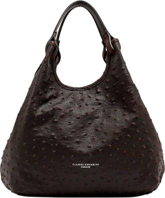 Gianni Chiarini Ostrich-Embossed Leather Shoulder Bag with Dual Handles
