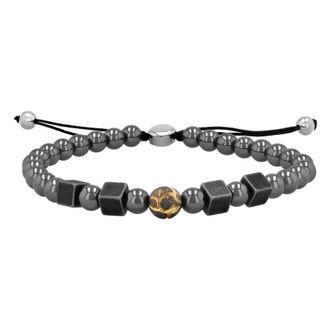 Robert Alton Mens Stainless Steel Hematite Bead Bolo Bracelet