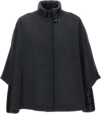 Fay Wollen Cape met Hoge Kraag - Dames - Ponchos - Zwart - M - Wol - Jassen