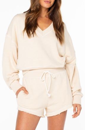 Roxy Dream Thing V-Neck Sweatshirt in Parchment at Nordstrom, Size Xx-Large