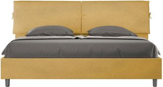 ITYhome Letto Matrimoniale King size rivestito in Microfibra - MADOS - Colore: Ocra - Dimensione Rete: 200x200 - Tipologia Letto: Con Rete e Contenitore