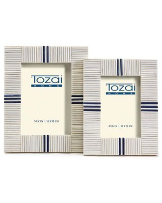 Two's Company Stacks Set Of 2 Photo Frames With Lapis Colored Inlay