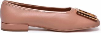 Ferragamo Pink Low-Heel Buckle Leather Flats