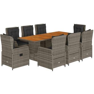 vidaXL Set Comedor Jard&iacute;n 9 Pzas Y Cojines Rat&aacute;n Sint&eacute;tico Gris Vidaxl
