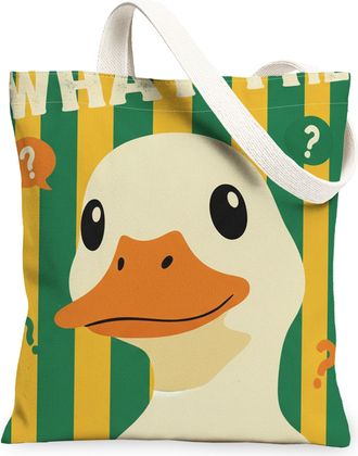 Generic Duck Canvas Tote Bags, Fun Animal Pattern Reusable Grocery Bags, Summer Lightweight Washable Shoulder Strap Canvas for Gym, Yellow, 13x15 Inch