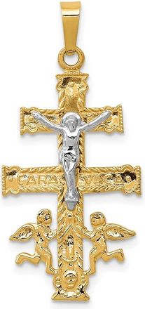 Diamond2Deal 14k Two-tone Gold Cara Vaca Crucifix Pendant