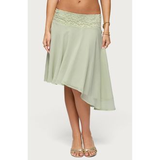 Edikted Evia Lacey Asymmetric Midi Skirt in Sage at Nordstrom, Size X-Large