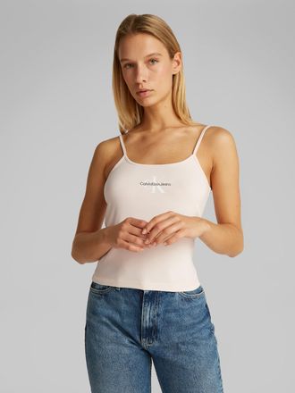 Calvin Klein Jeans T-Shirt CALVIN KLEIN JEANS MONOLOGO STRAPPY TANK TOP, Damen, Gr. XXXL(46), silber (silber peony), Single Jersey, Obermaterial: 95% Baumwolle, 5% Elast