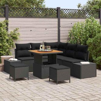vidaXL Conjunto De Sof&aacute;s De Jard&iacute;n Con Coj&iacute;n 8 Pcs Negro Polirat&aacute;n Vidaxl
