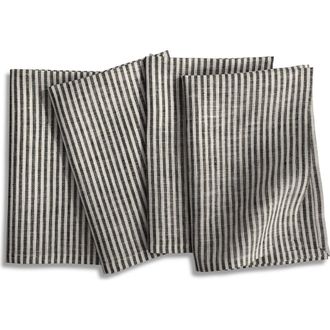 Solino Home Linen Dinner Napkins - Narrow Stripe, 20 x 20 in Black And White at Nordstrom, Size Large