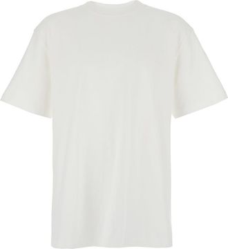 Purple White Crewneck T-shirt With Dropped Shoulders In Cotton Man