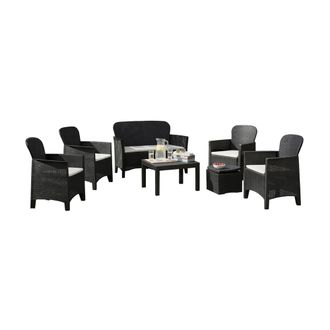 Dmora Set De Sala Exterior Dervio, Sal&oacute;n Outdoor 6 Plazas, 2 Mesas Made In Italy, Impermeable E Hidrorrepelente, Negro Antracita