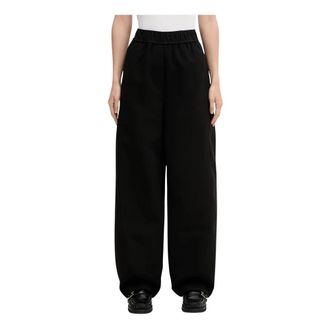 Ganni Broek met elastische tailleband - Dames - Wijde Broeken - Zwart - L - Polyester - Broeken