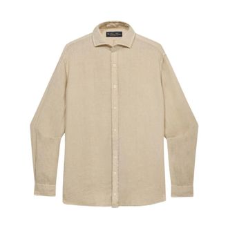 Brooks Brothers Regular Fit Linnen Overhemd met Spread Kraag - Heren - Casual Overhemden - Beige - XL - Linnen - Overhemden