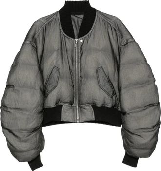 Rick Owens Secchia Cropped Flight - Dames - Gewatteerde jassen - Grijs - S - Leer - Jassen