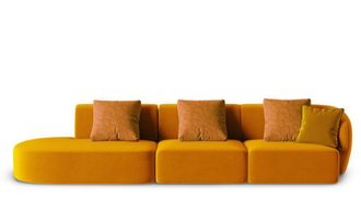 BLOOMINGLOFT 4-Sitzer Designsofa Chiara Samt mit Ottomane - Links