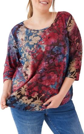 Karen Kane Floral Burnout Shirttail Top in Wine at Nordstrom, Size 3X