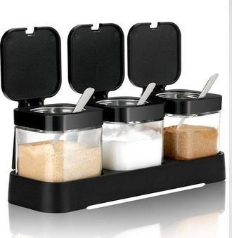 OEM Tarros Para Especias, Recipientes Para Especias Con Tapas Y Cucharas, Tarros De Vidrio Transparente De 237 Ml (8 Oz), Salero, Azucarero, Juego De 3