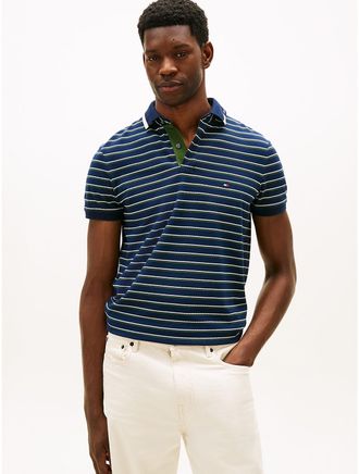 Tommy Hilfiger Mens Regular Fit Logo Collar Pique Polo - Navy - S