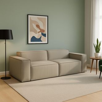 Dmora Sof&aacute; Fijo Dlongh, Sof&aacute; Modular Lineal De 2 Plazas, 100% Made In Italy, Sof&aacute; De Sal&oacute;n Moderno En Tela., Cm 220x95h70, T&oacute;rtola - Dmora