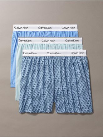 Calvin Klein Mens Icon Cotton Stretch 3-Pack Slim Boxer - Blue - XL