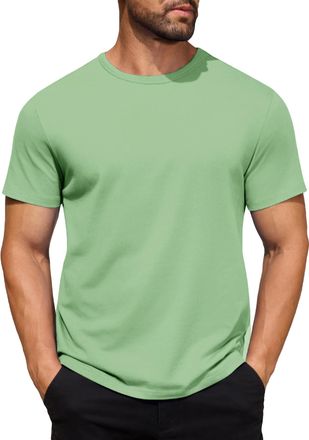 Generic Mens Gradient Striped Contrast T-Shirt Soft Breathable Cotton Crew Neck Short Sleeve Tees Casual Summer Gym Essentials Green