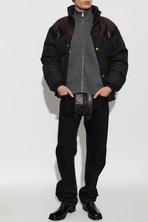 Versace Down Jacket With Stand Collar, Mens, Black