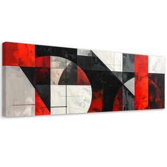 Feeby Cuadro En Lienzo, Abstracci&oacute;n Geom&eacute;trica Rojo Gris, 120x40