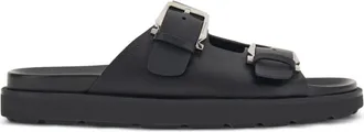 Ferragamo double-buckle strap sandals - men - CALFSKIN/Lamb Skin/Fabric - 6 - Black