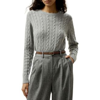 LilySilk Womens Classic Cable Knit Sweater with Ribbed Edges in Grey at Nordstrom, Size X-Small