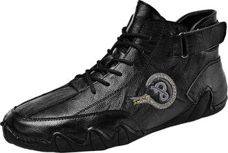 Generic Pu Leather Shoes for Men UK, Ankle Boots Lace Up Walking Trainers Flat Bottom Breathable Sneakers Trendy and Versatile Sports Shoe Non-Slip Trekking S