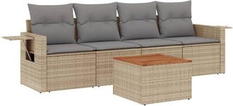 vidaXL Juego De Sof&aacute;s Jard&iacute;n Con Cojines 5 Pzas Rat&aacute;n Sint&eacute;tico Beige Vidaxl