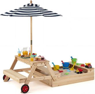 Costway Costway Sabbiera Per Bambini 3 4 5 Anni Tavolo Da Picnic Tavolo Da Sabbia Per Giardino Con Ombrellone Rimovibile E Regolabile Tavolino Da Bambini Per 