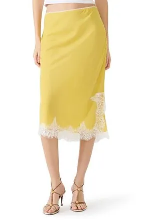 Steve Madden Cinthia Lace Trim Midi Skirt in Golden Lime at Nordstrom Rack, Size Large