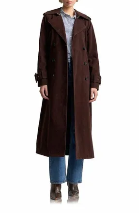 Avec Les Filles Double Breasted Faux Suede Trench Coat in Chocolate at Nordstrom, Size Small