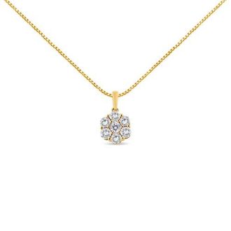 House of Brilliance 14K Yellow Gold 2.00 Cttw Brilliant Diamond 7 Stone Flower Cluster Pendant Necklace at Nordstrom