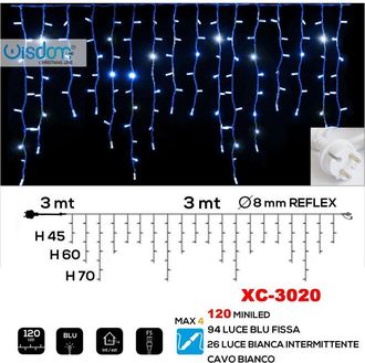 Trade Shop Trade Shop - Tenda Luminosa Natalizia 120 Led Luce Blu Fissa + Bianca Intermittente Xc-3020
