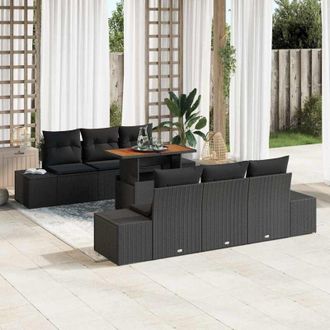 vidaXL Conjunto De Sof&aacute; De Jard&iacute;n 7 Pcs Negro Polirat&aacute;n Vidaxl